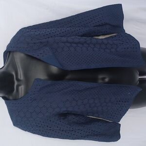 Willi Smith Navy Blue Eyelet Collarless Blazer